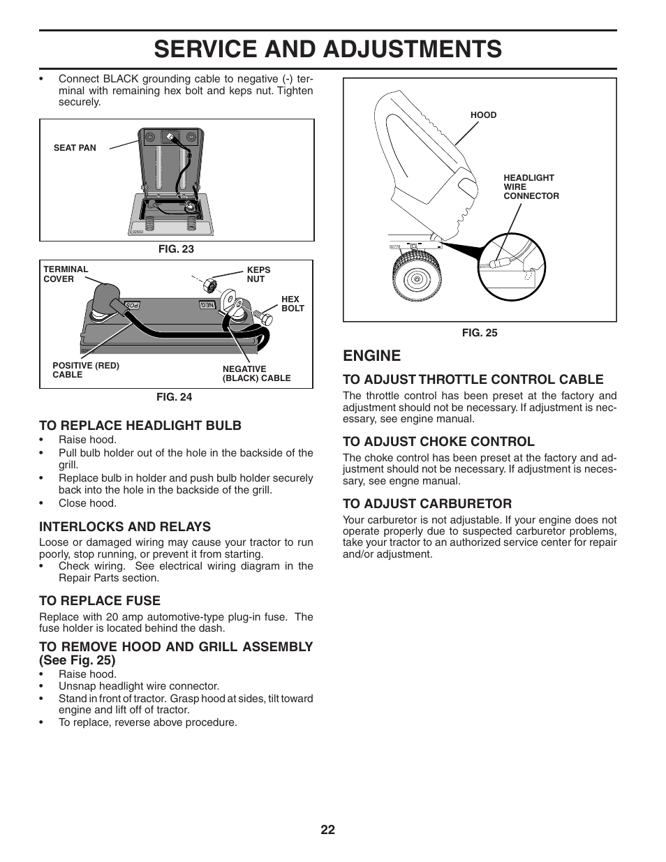 Service and adjustments, Engine | Poulan 192666 User Manual | Page 22 / 28