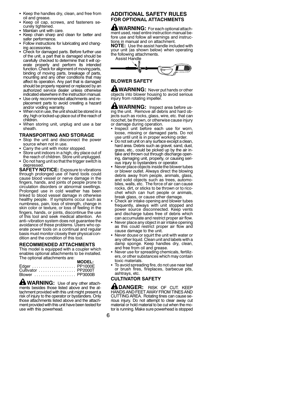 Warning, Additional safety rules, Danger | Poulan 810 EP User Manual | Page 6 / 17