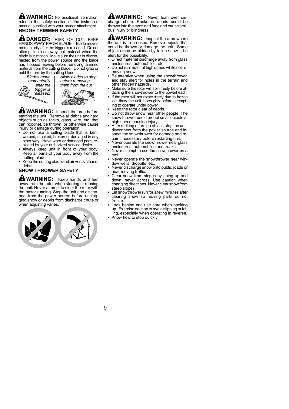 9warning, Danger, Warning | Poulan 810 EP User Manual | Page 9 / 17