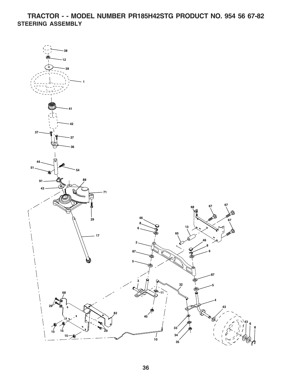Steering assembly | Poulan 183113 User Manual | Page 36 / 48