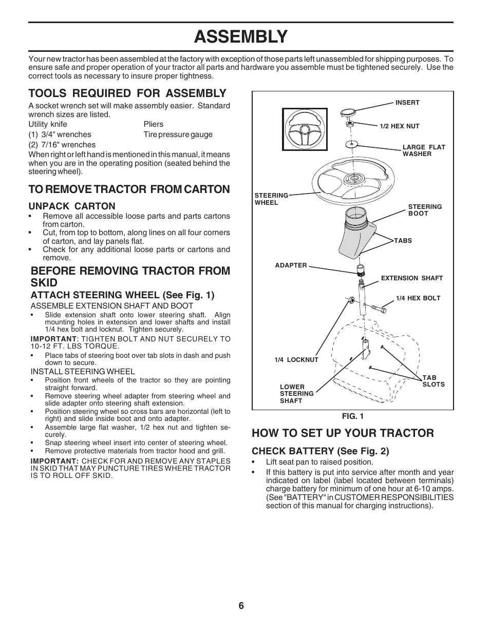 Assembly, Tools required for assembly, How to set up your tractor | Before removing tractor from skid | Poulan 183113 User Manual | Page 6 / 48