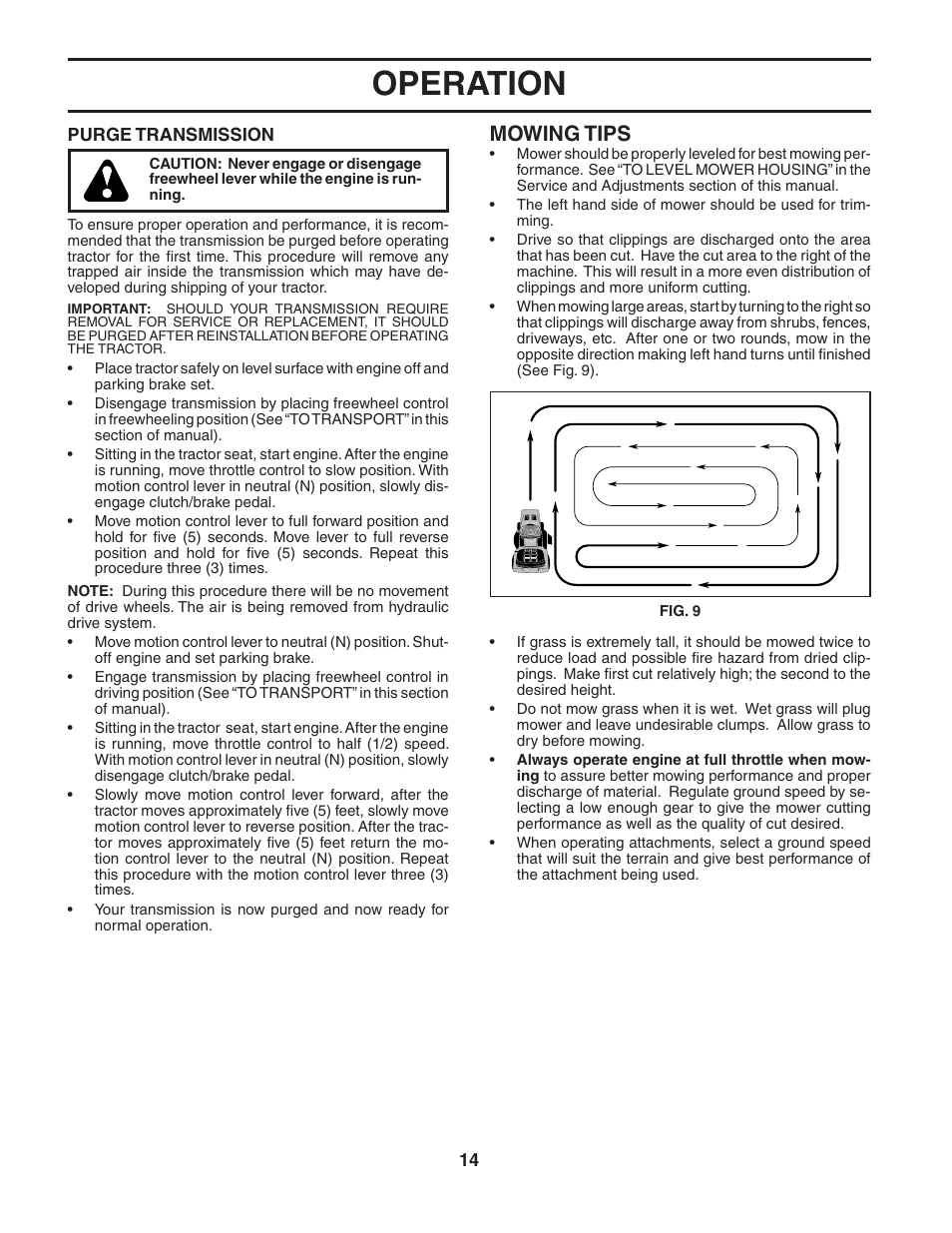 Operation, Mowing tips | Poulan 186892 User Manual | Page 14 / 44