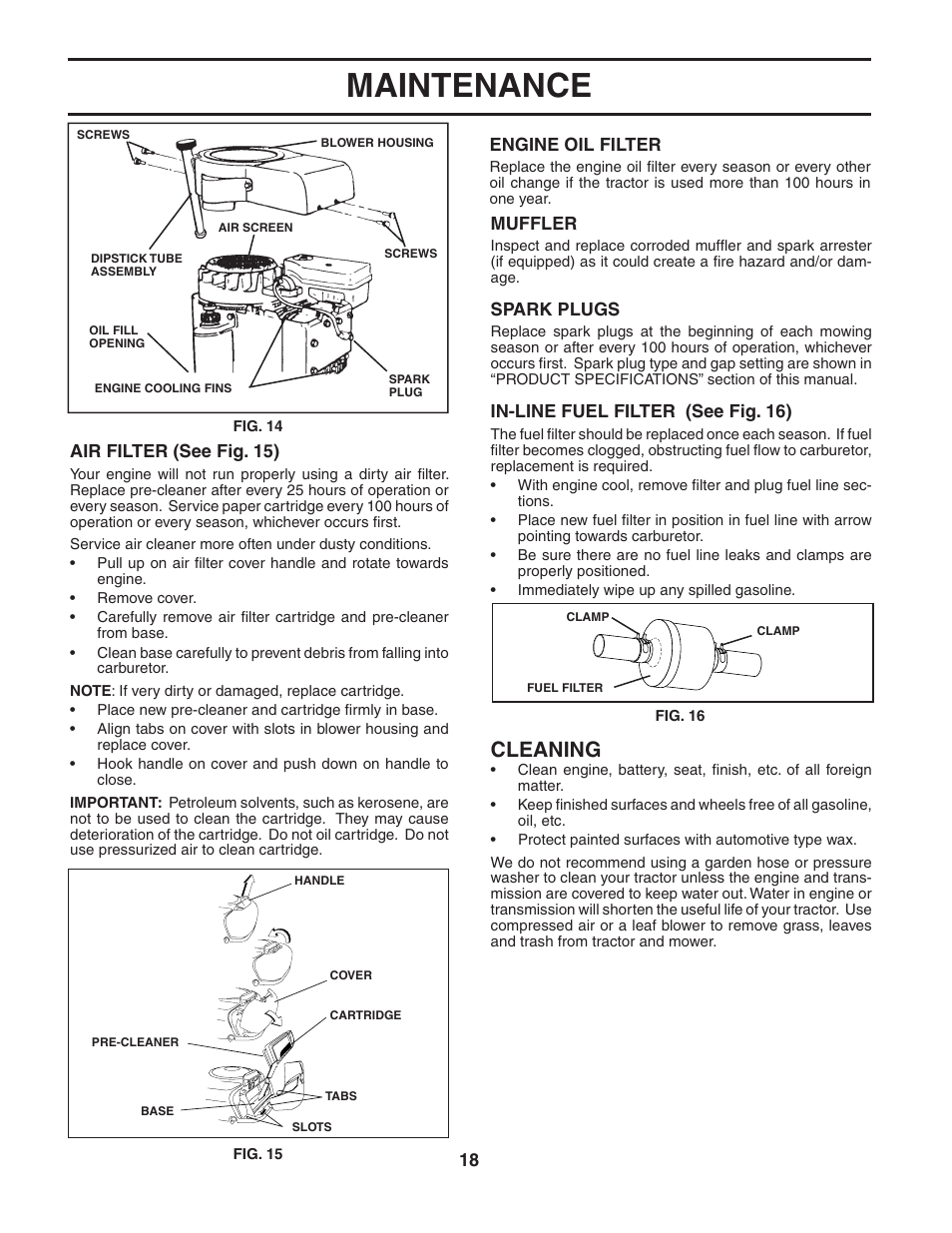 Maintenance, Cleaning | Poulan 186892 User Manual | Page 18 / 44