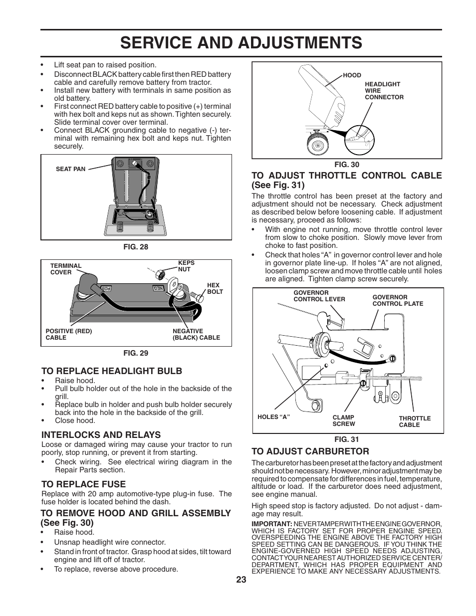 Service and adjustments | Poulan 186892 User Manual | Page 23 / 44