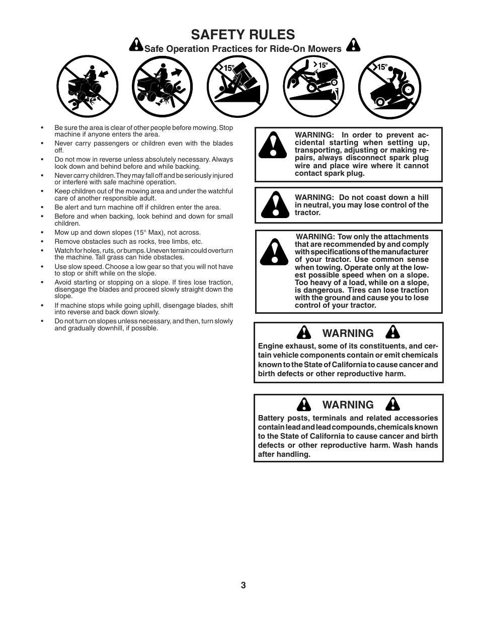 Safety rules, Warning | Poulan 186892 User Manual | Page 3 / 44