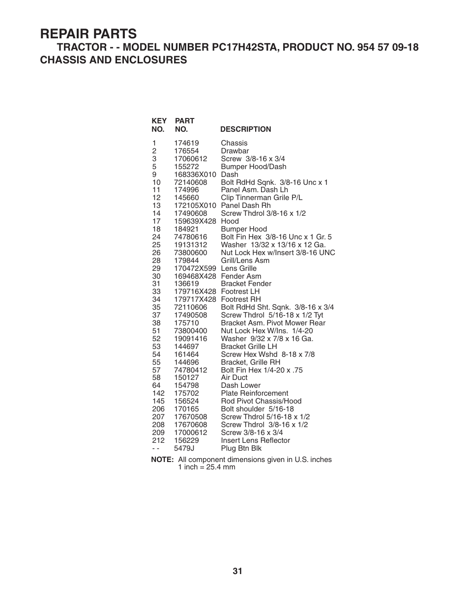Repair parts | Poulan 186892 User Manual | Page 31 / 44