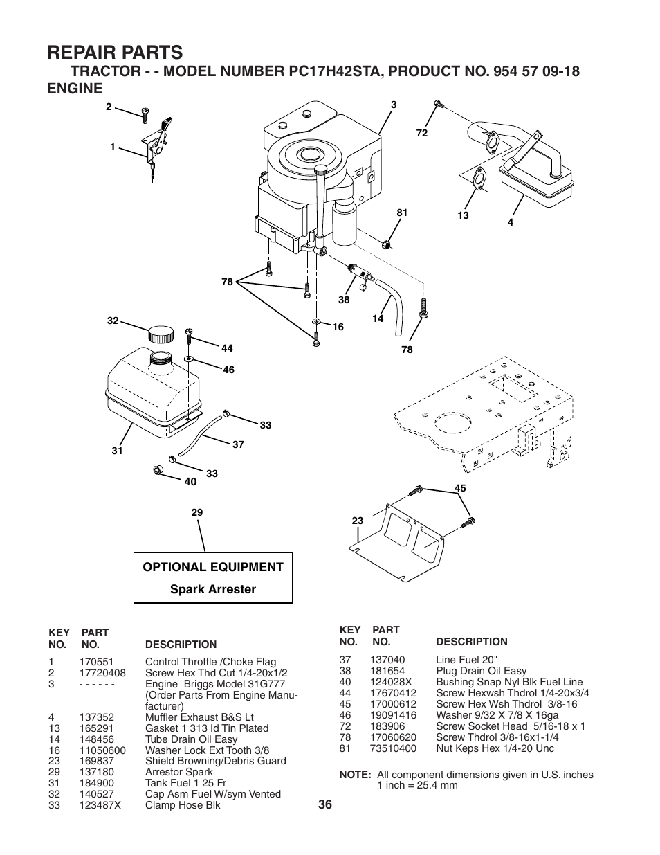 Repair parts | Poulan 186892 User Manual | Page 36 / 44
