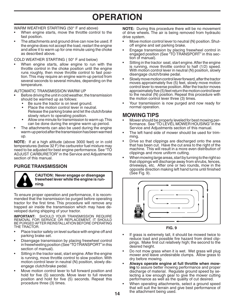 Operation, Mowing tips | Poulan 401121 User Manual | Page 14 / 30