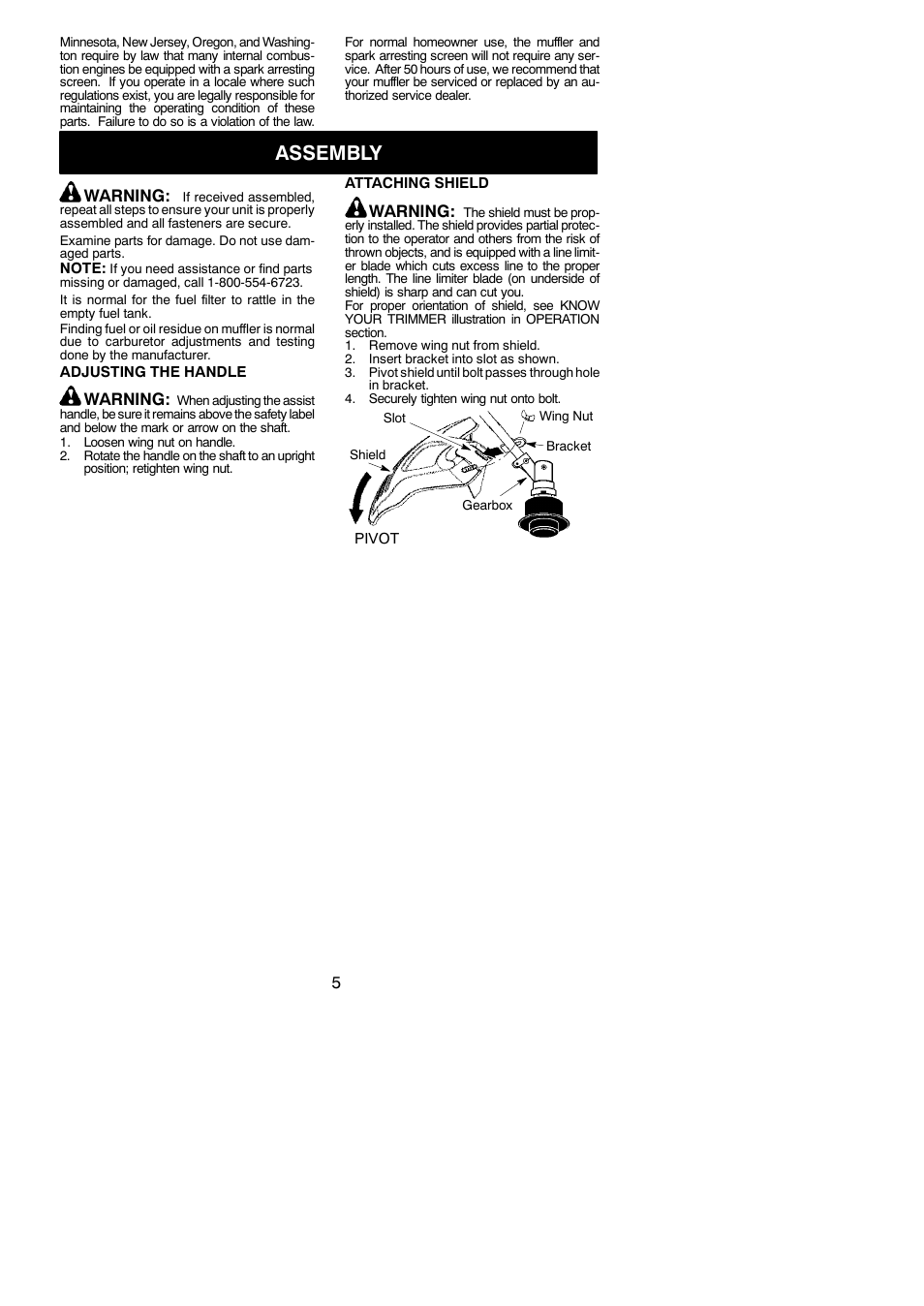 Assembly, Warning | Poulan 545154719 User Manual | Page 5 / 14