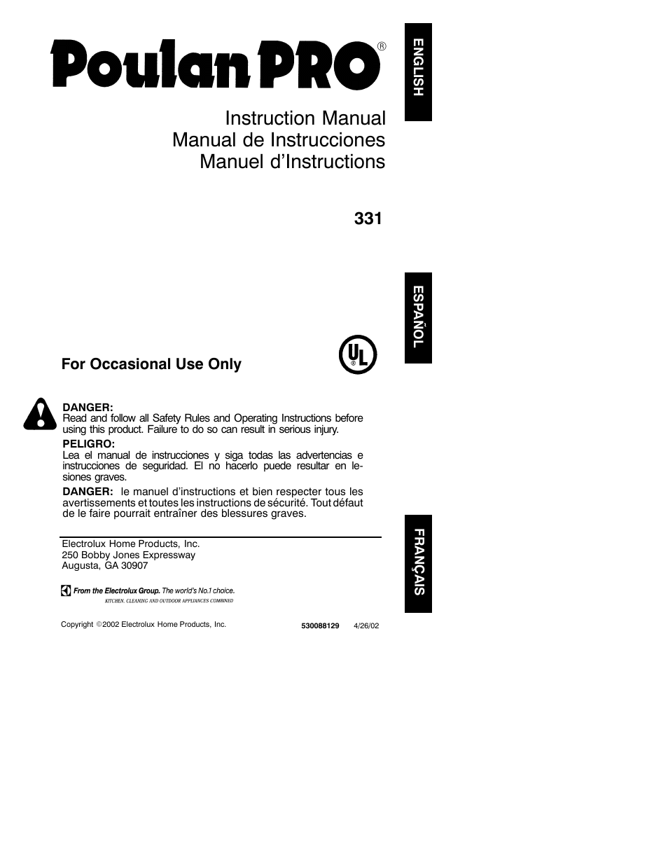 Poulan 331 User Manual | 15 pages