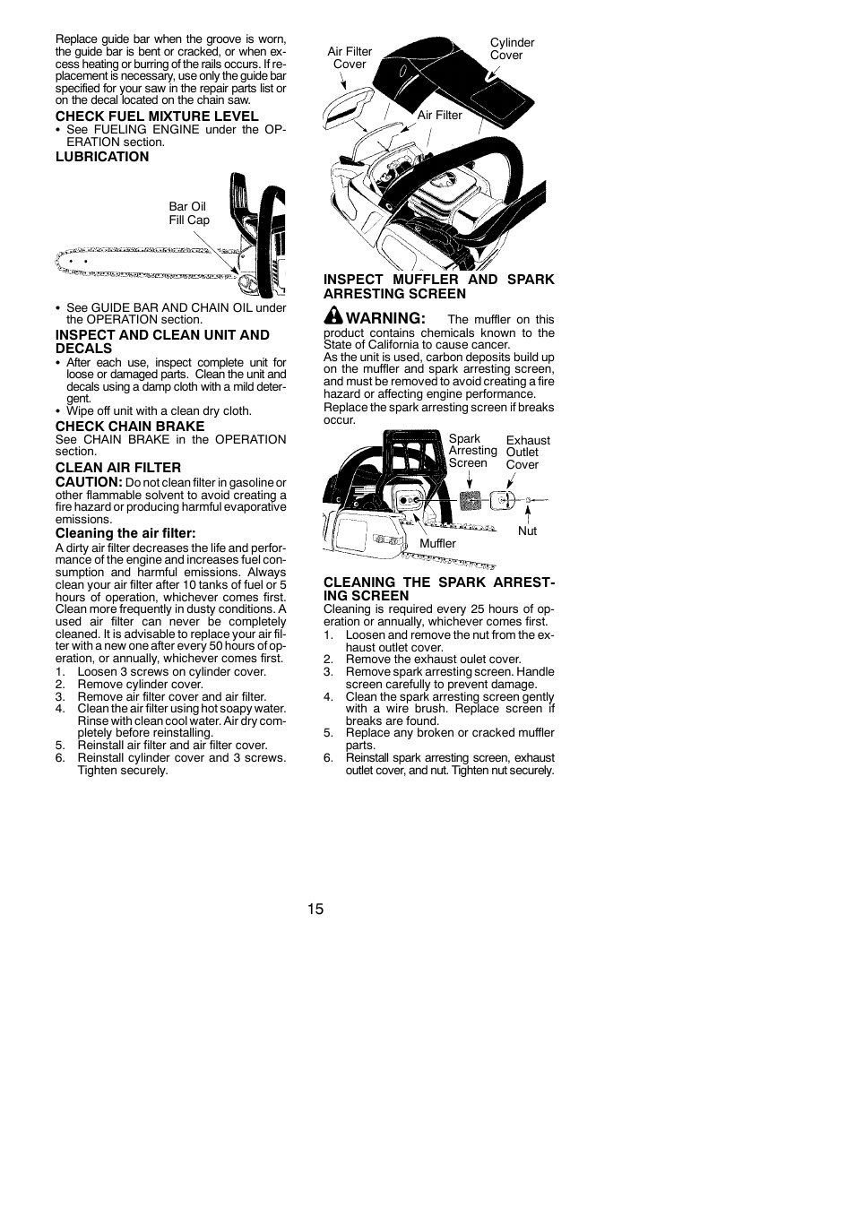 Warning | Poulan Pro PP4218AVHD User Manual | Page 15 / 19