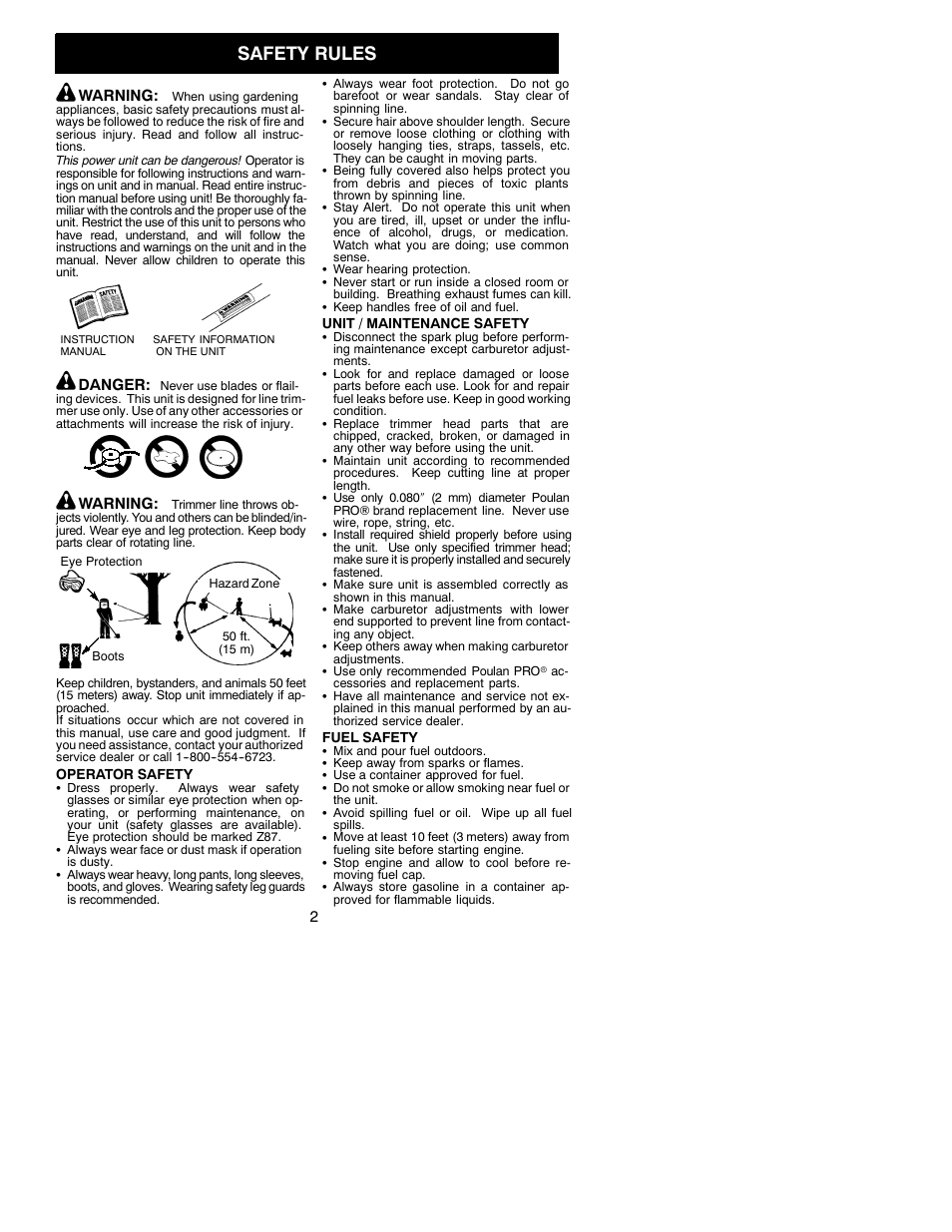 Safety rules | Poulan 530088147 User Manual | Page 2 / 11