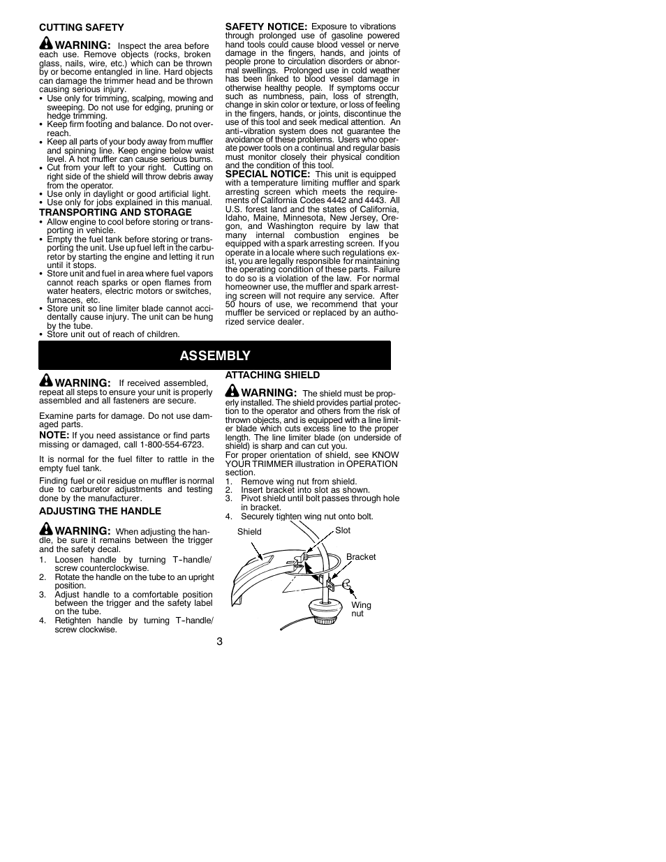 Assembly | Poulan 530088147 User Manual | Page 3 / 11