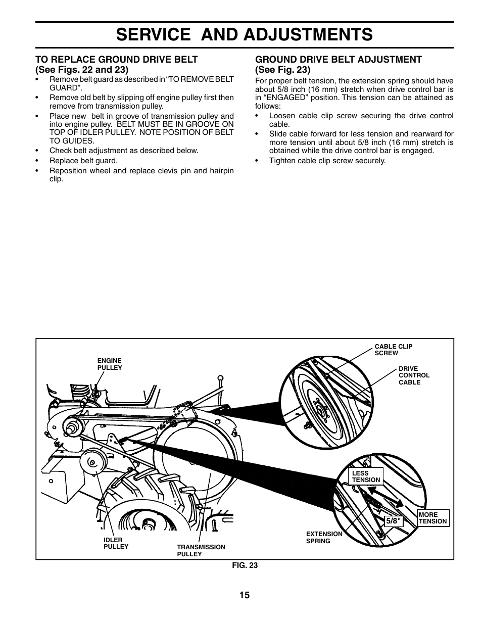 Service and adjustments | Poulan PRRT65C User Manual | Page 15 / 28