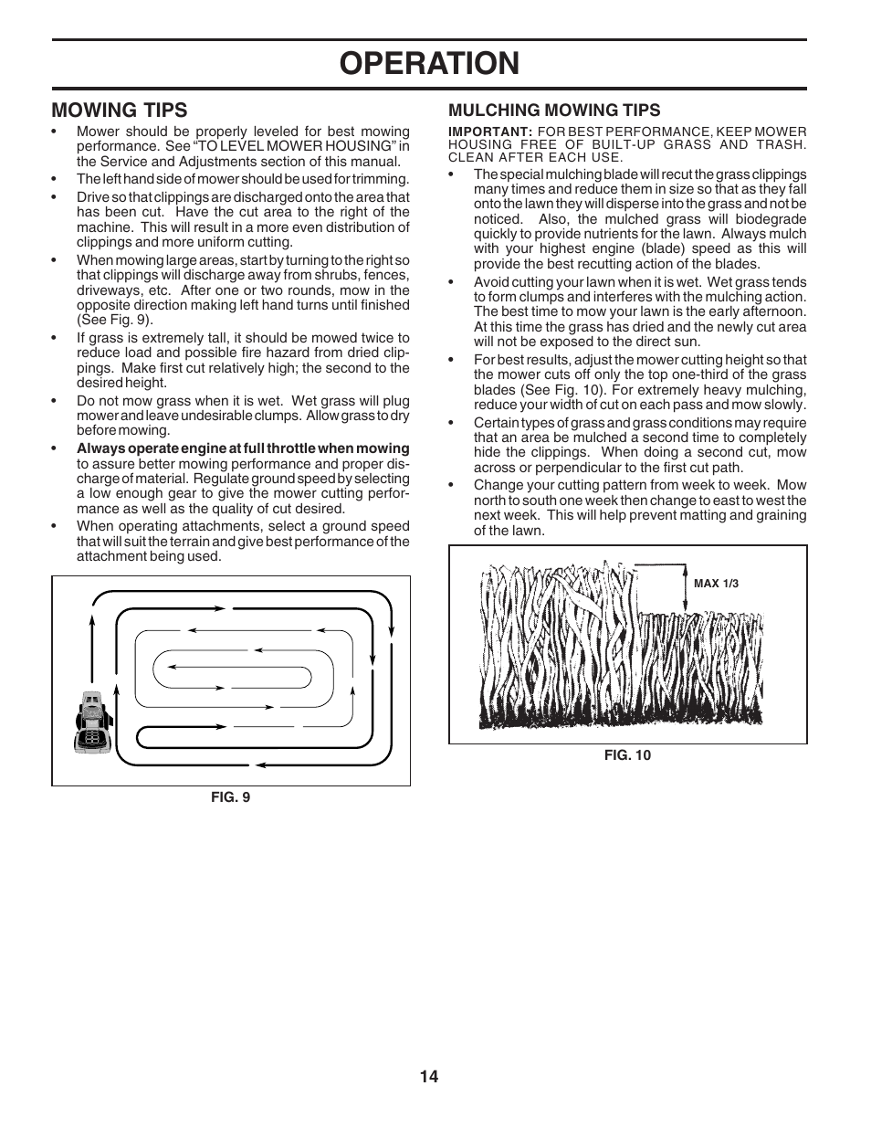 Operation, Mowing tips | Poulan 181377 User Manual | Page 14 / 48