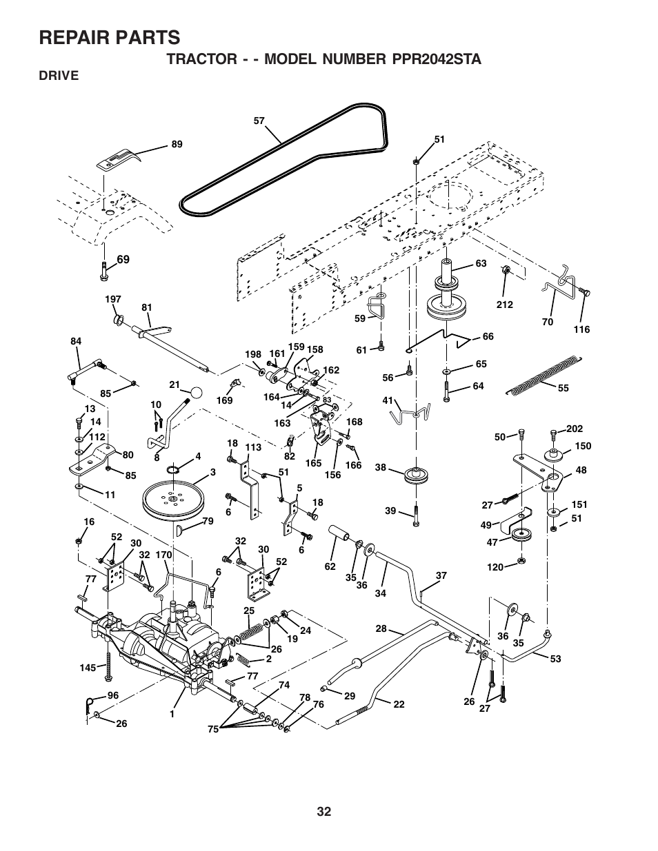 Repair parts, Tractor - - model number ppr2042sta, Drive | Poulan 181377 User Manual | Page 32 / 48
