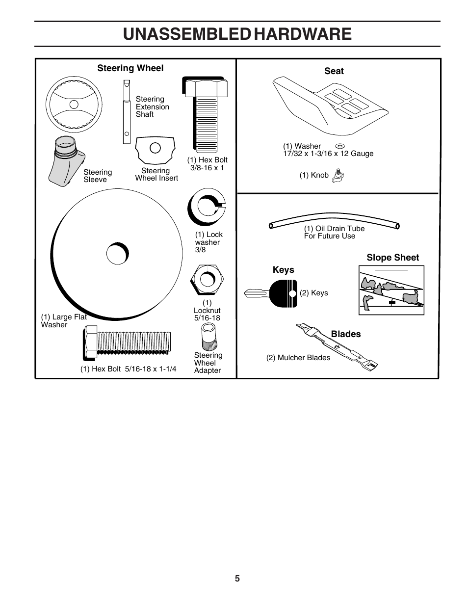Unassembled hardware | Poulan 181377 User Manual | Page 5 / 48