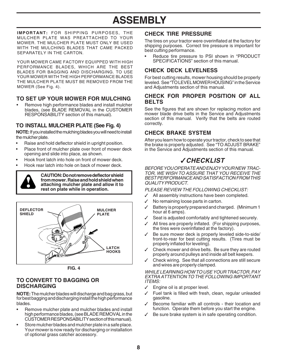 Assembly, Checklist | Poulan 181377 User Manual | Page 8 / 48