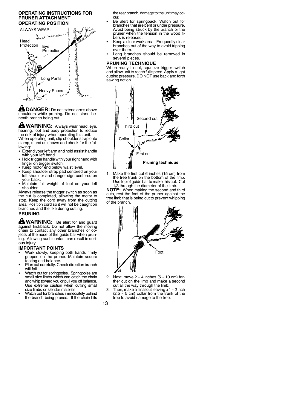 Danger, Warning | Poulan 115260526 User Manual | Page 13 / 20
