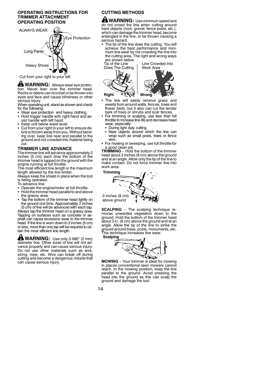 Warning | Poulan 115260526 User Manual | Page 14 / 20