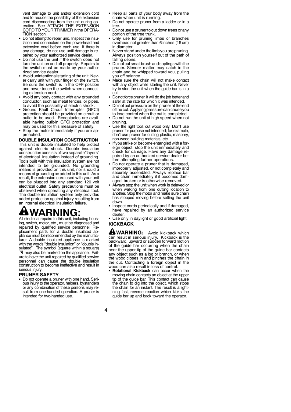 Warning | Poulan 115260526 User Manual | Page 4 / 20