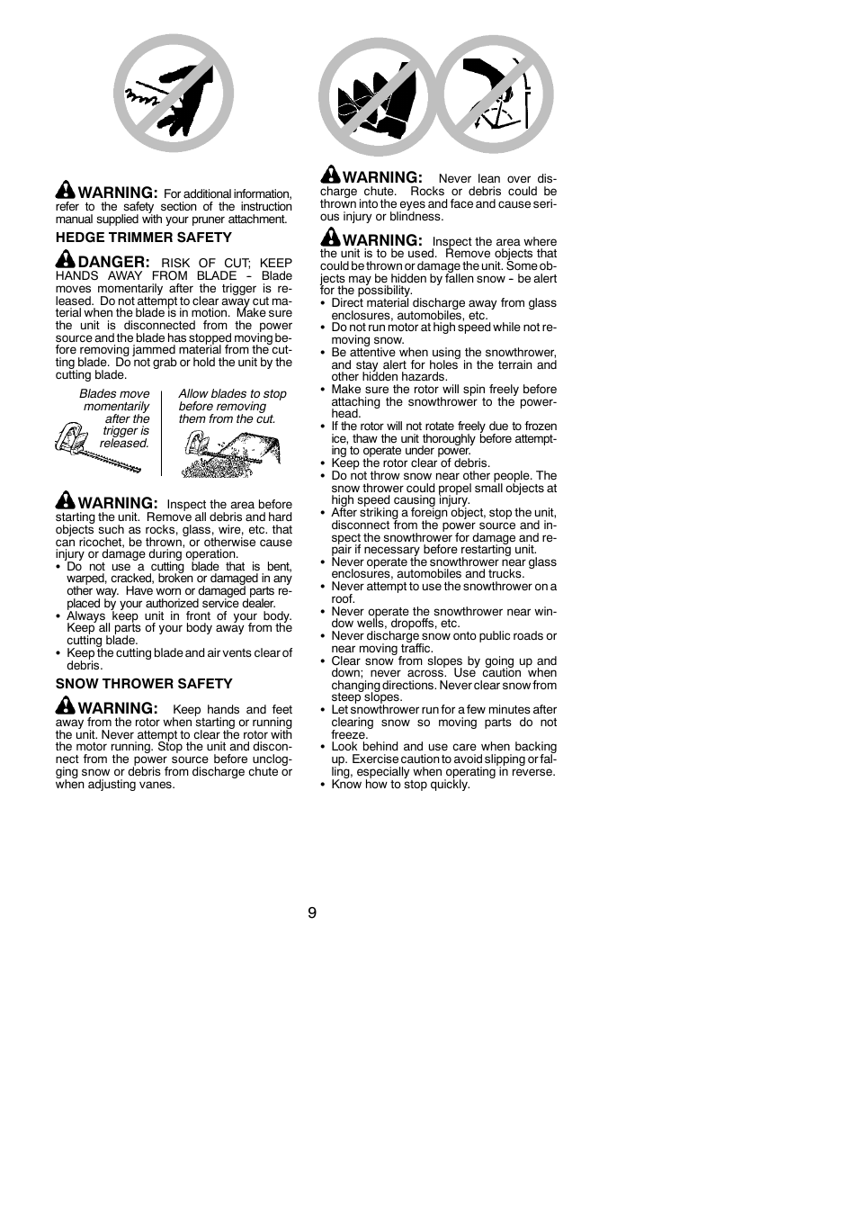 9warning, Danger, Warning | Poulan 115260526 User Manual | Page 9 / 20