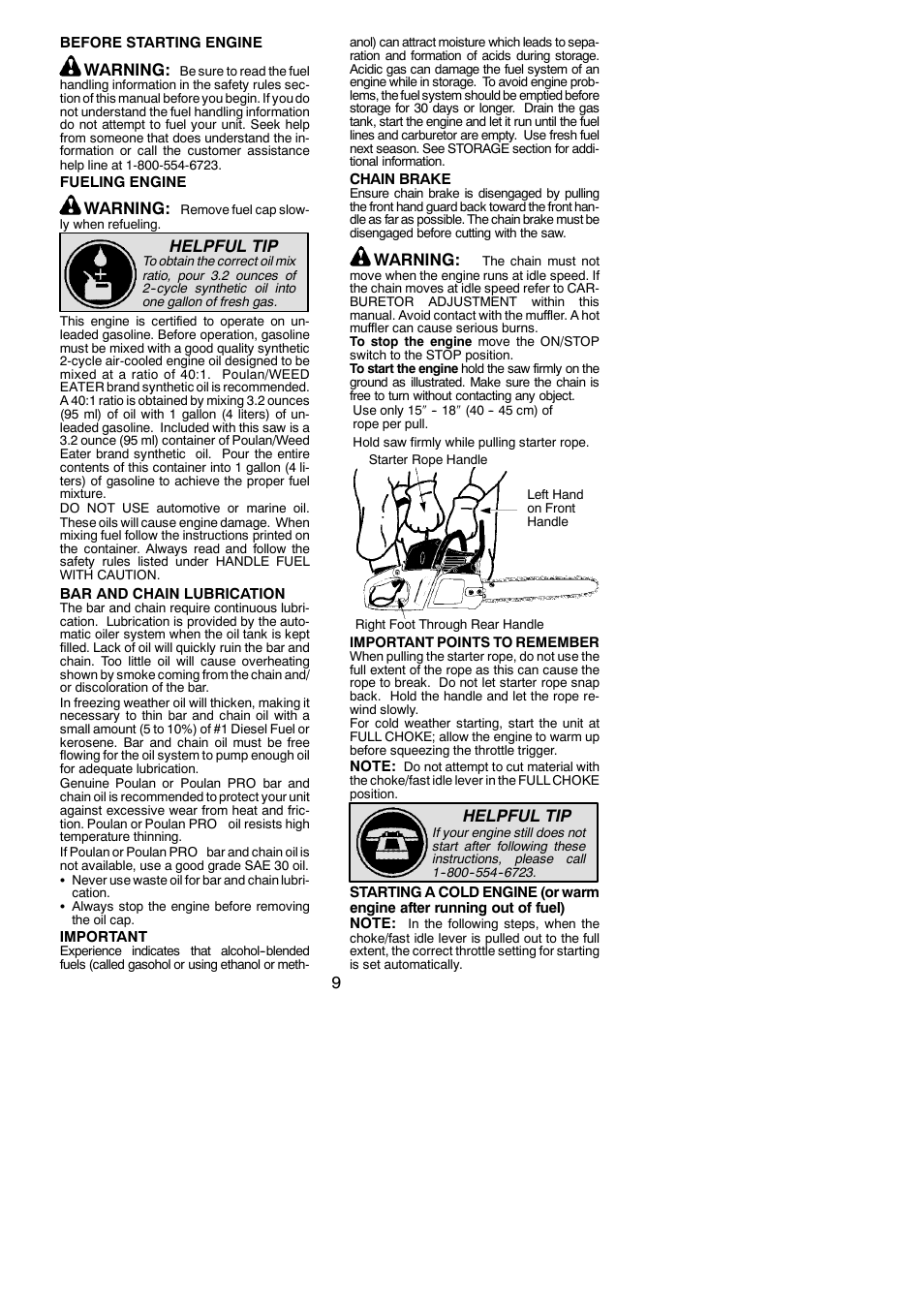 Warning, Helpful tip | Poulan Pro PP3816AV User Manual | Page 9 / 19
