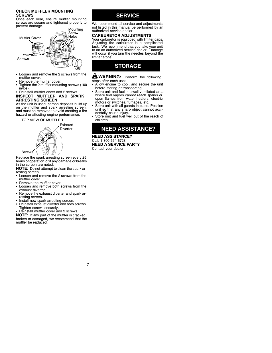 Service, Storage, Need assistance | Poulan 530086577 User Manual | Page 7 / 9