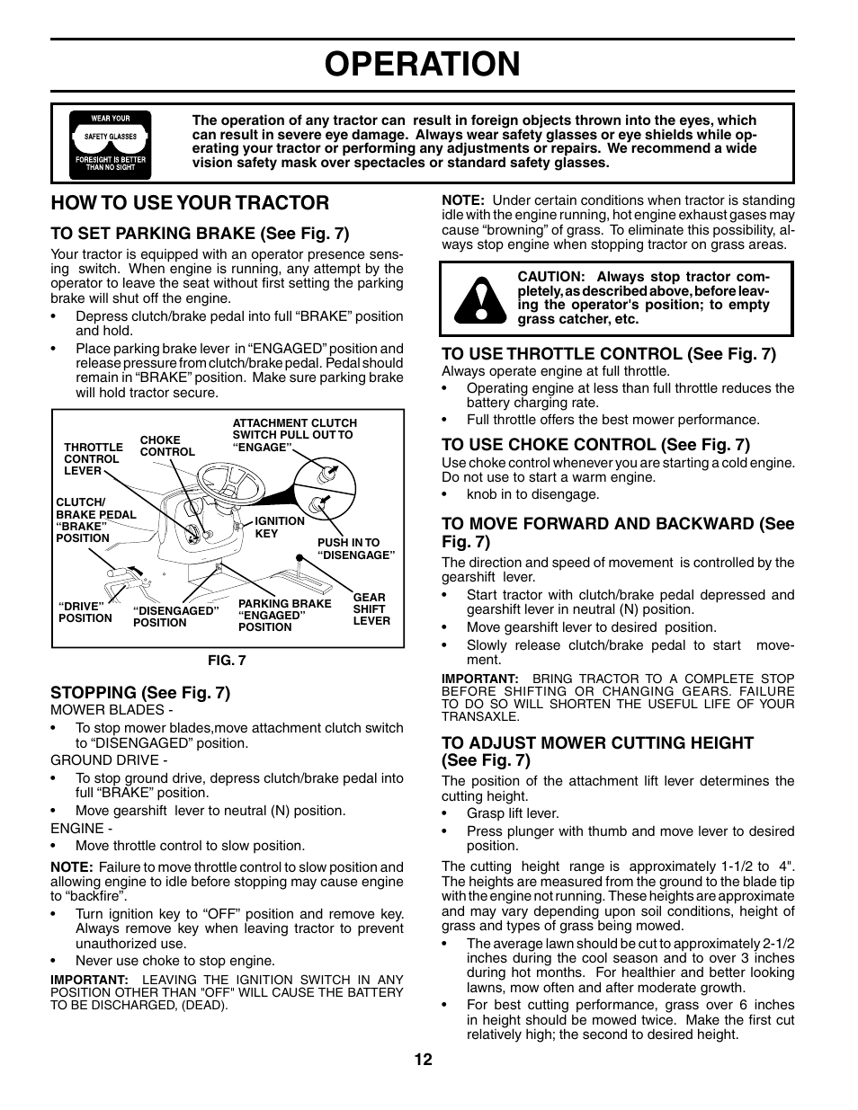 Operation, How to use your tractor | Poulan 184433 User Manual | Page 12 / 48