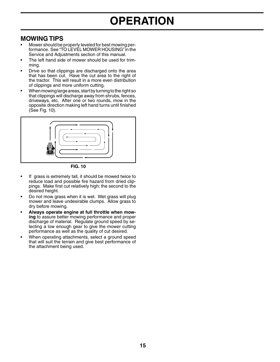 Operation, Mowing tips | Poulan 184433 User Manual | Page 15 / 48