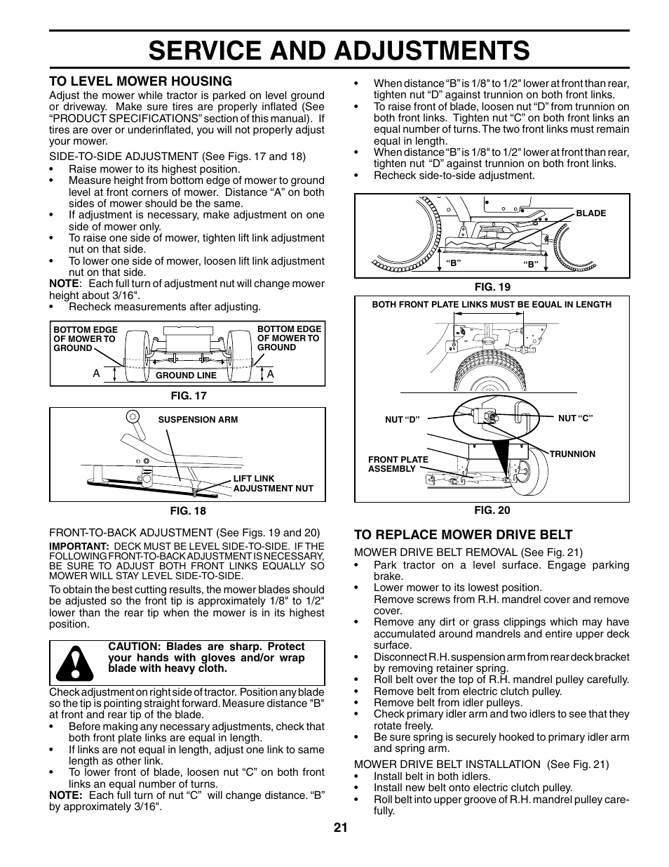 Service and adjustments | Poulan 184433 User Manual | Page 21 / 48