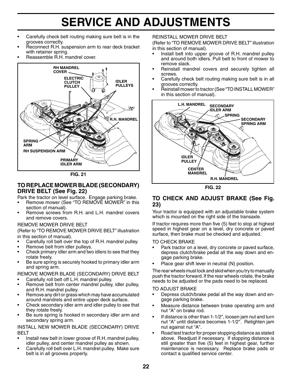 Service and adjustments | Poulan 184433 User Manual | Page 22 / 48