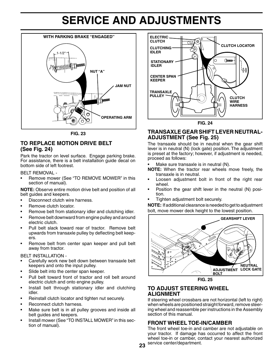 Service and adjustments | Poulan 184433 User Manual | Page 23 / 48