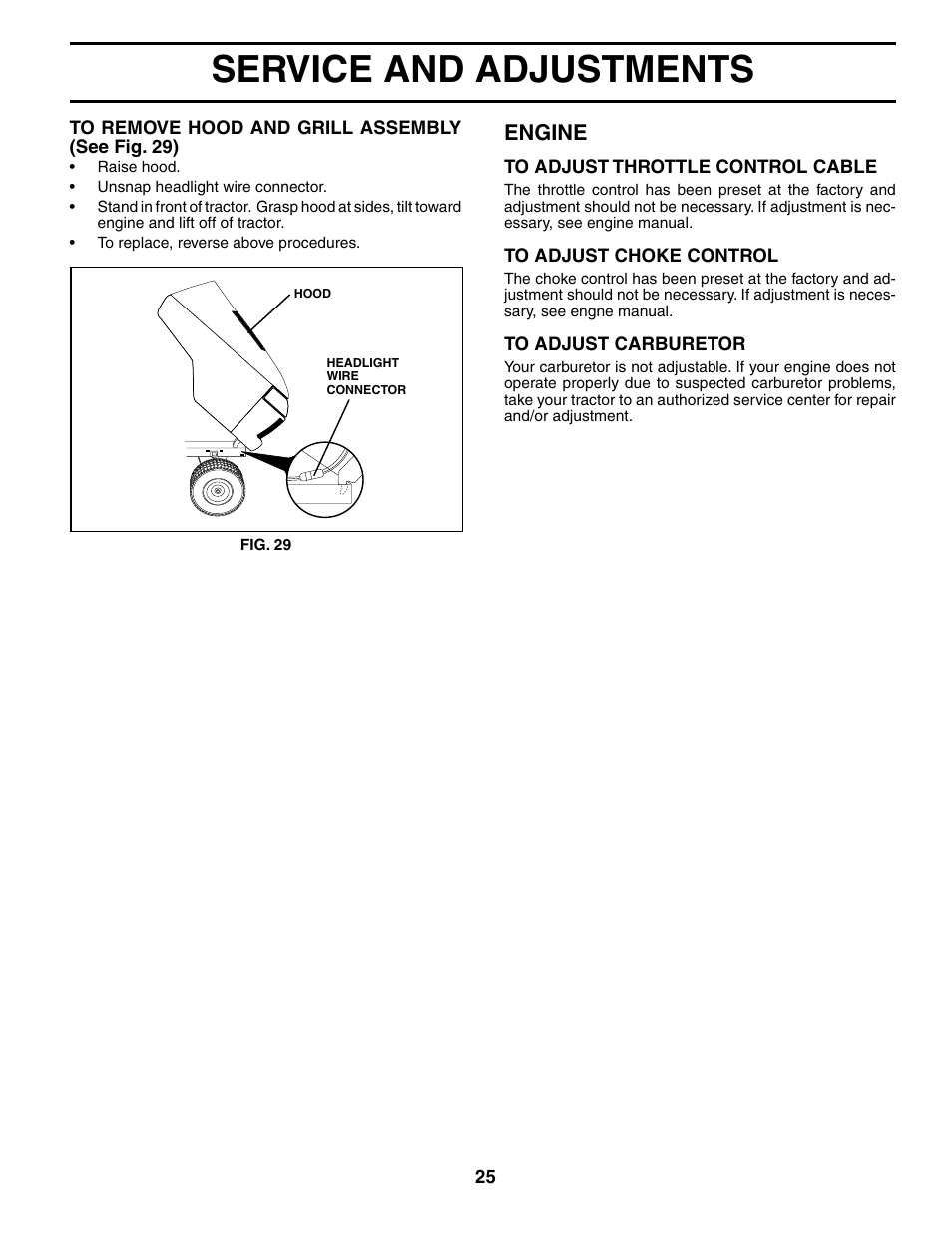 Service and adjustments, Engine | Poulan 184433 User Manual | Page 25 / 48