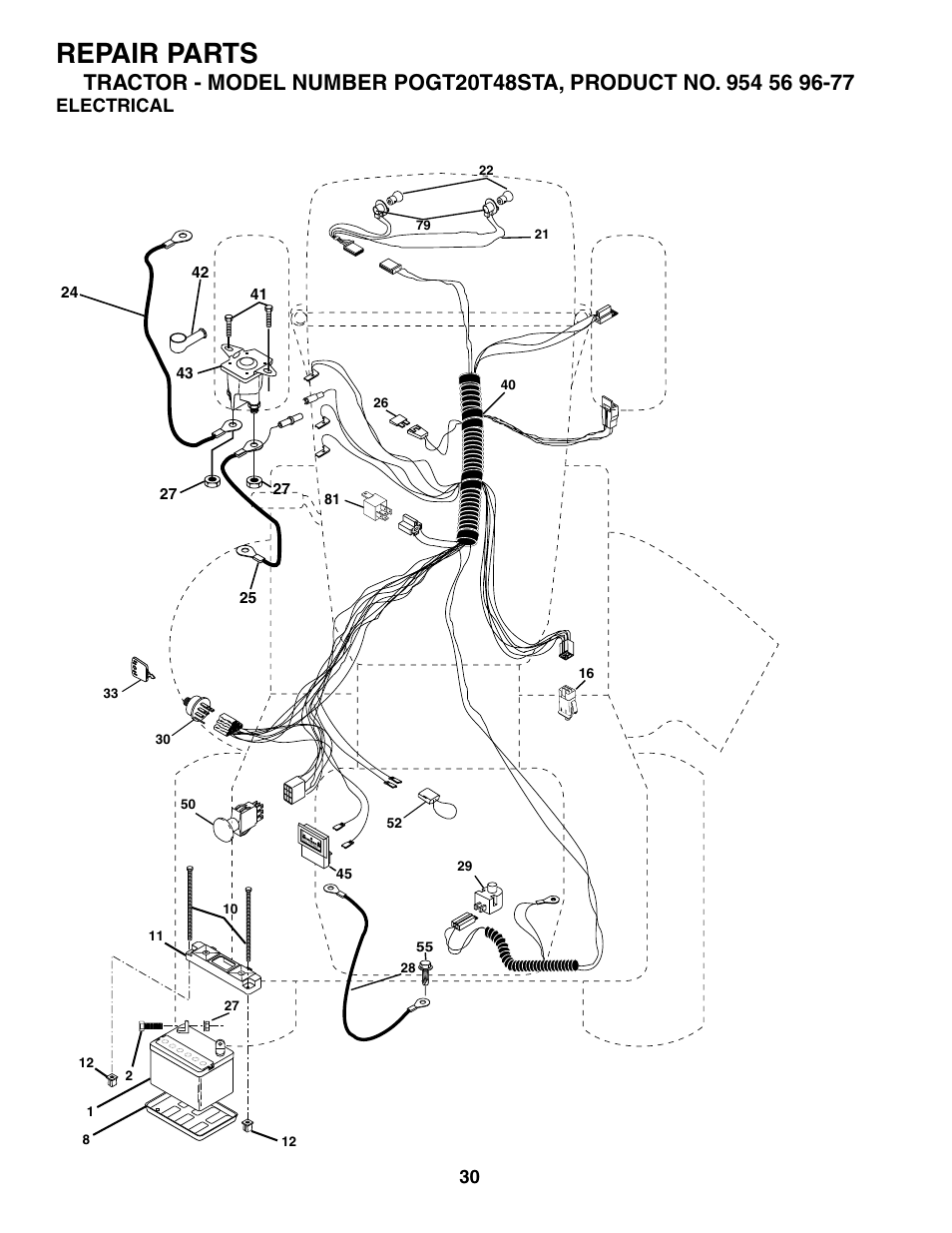 Repair parts, Electrical | Poulan 184433 User Manual | Page 30 / 48