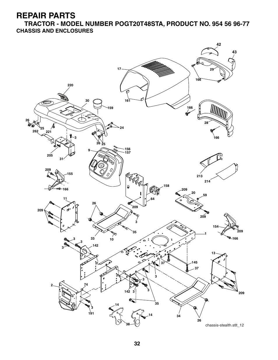 Repair parts, Chassis and enclosures | Poulan 184433 User Manual | Page 32 / 48