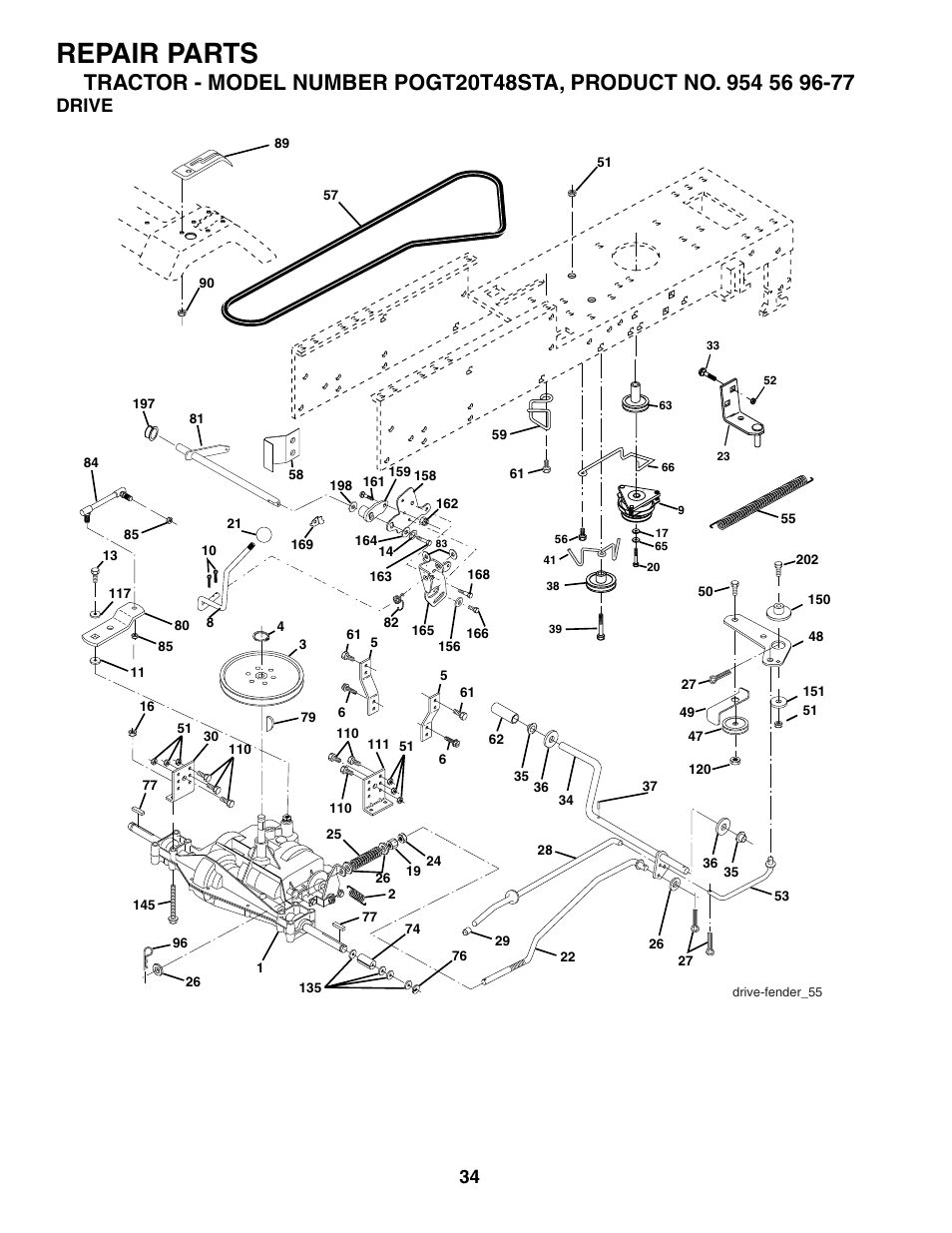 Repair parts, Drive | Poulan 184433 User Manual | Page 34 / 48