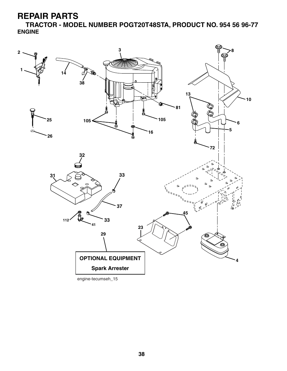 Repair parts | Poulan 184433 User Manual | Page 38 / 48