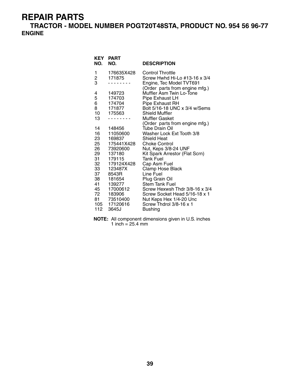 Repair parts | Poulan 184433 User Manual | Page 39 / 48