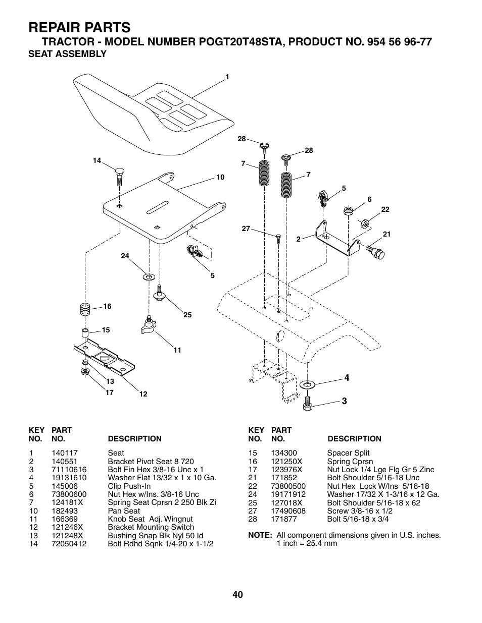 Repair parts | Poulan 184433 User Manual | Page 40 / 48