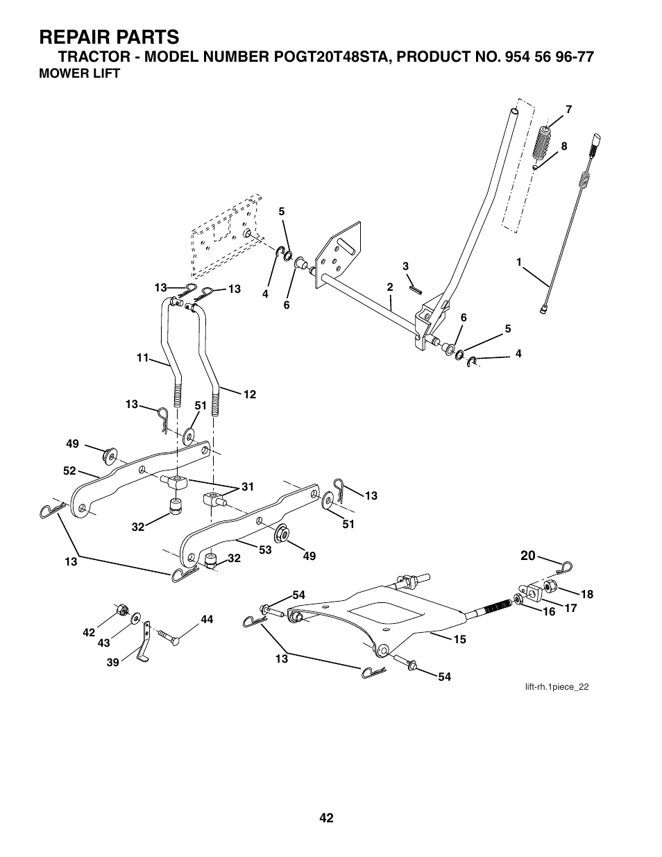 Repair parts | Poulan 184433 User Manual | Page 42 / 48