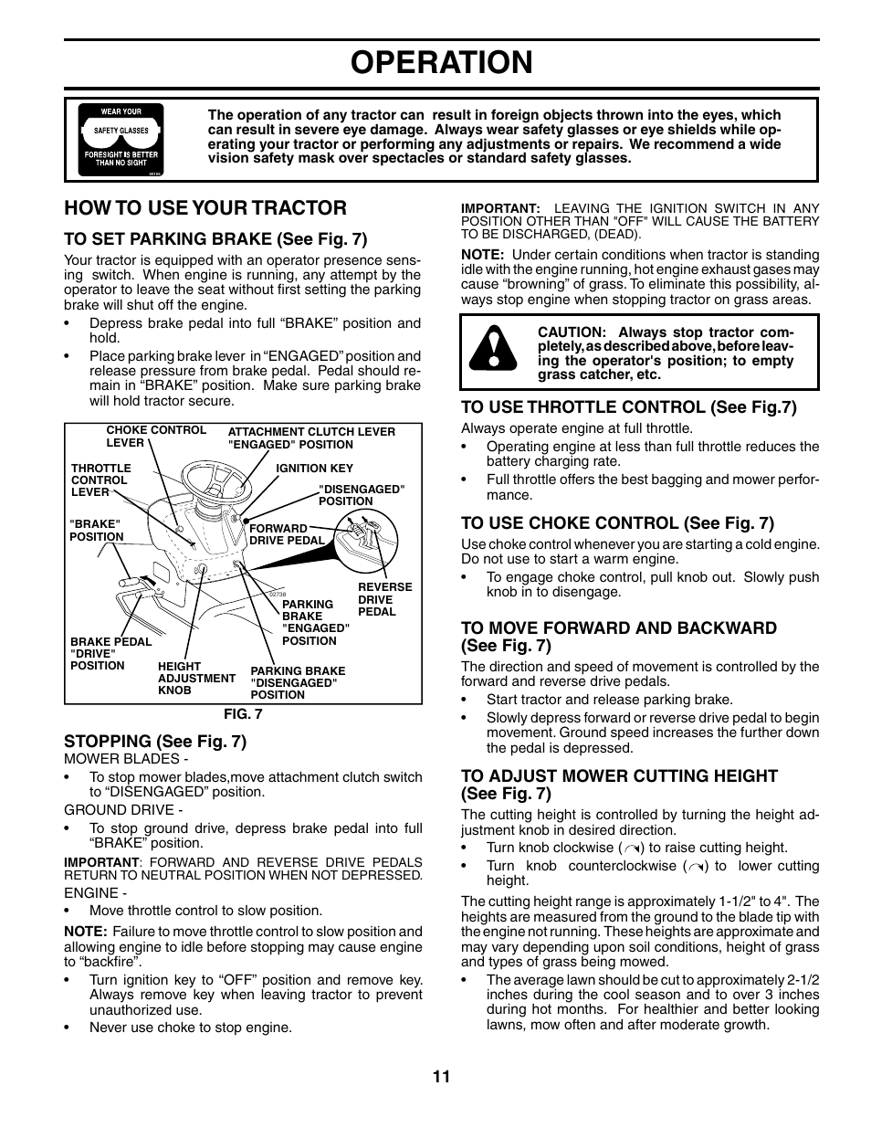 Operation, How to use your tractor | Poulan 186996 User Manual | Page 11 / 48