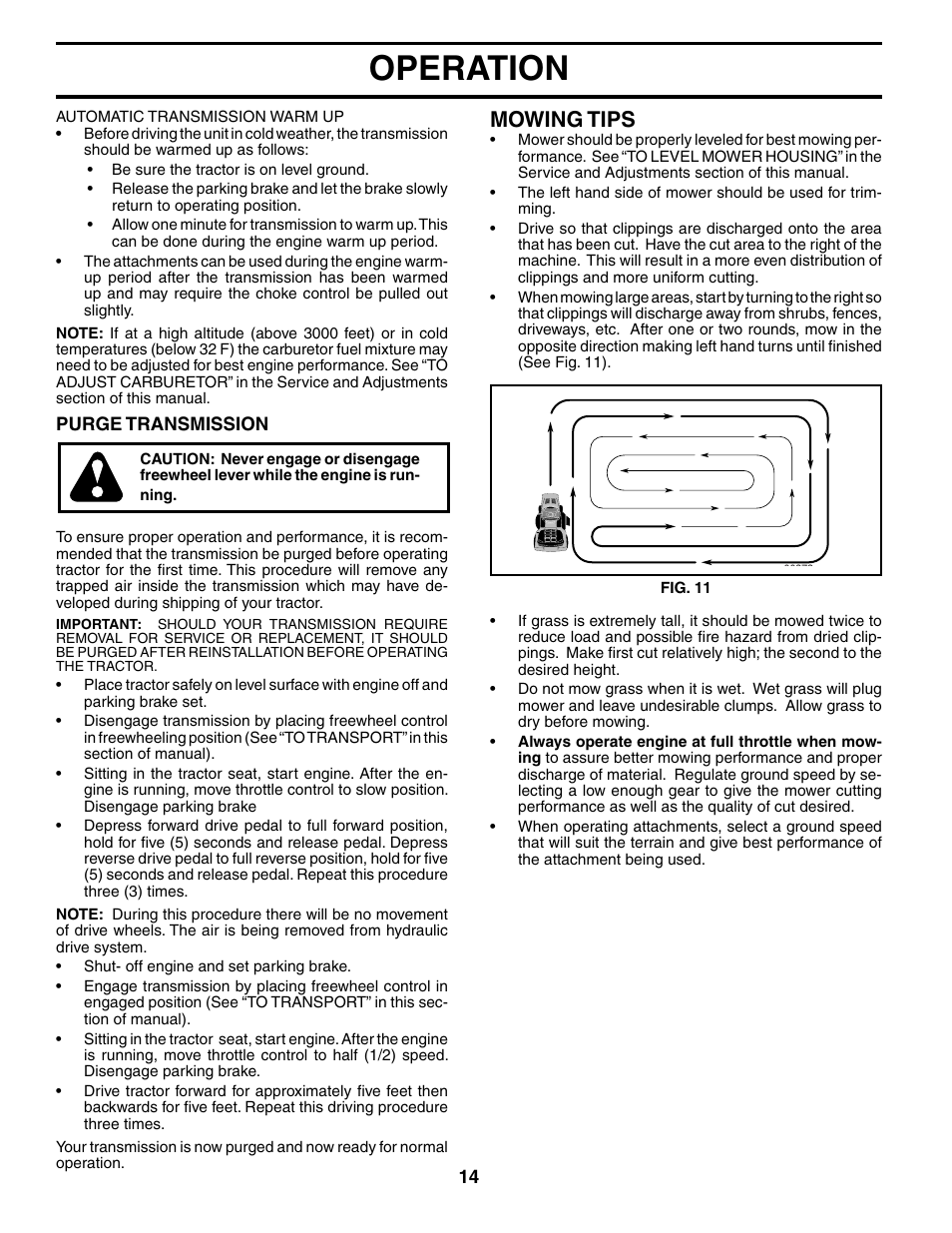 Operation, Mowing tips | Poulan 186996 User Manual | Page 14 / 48