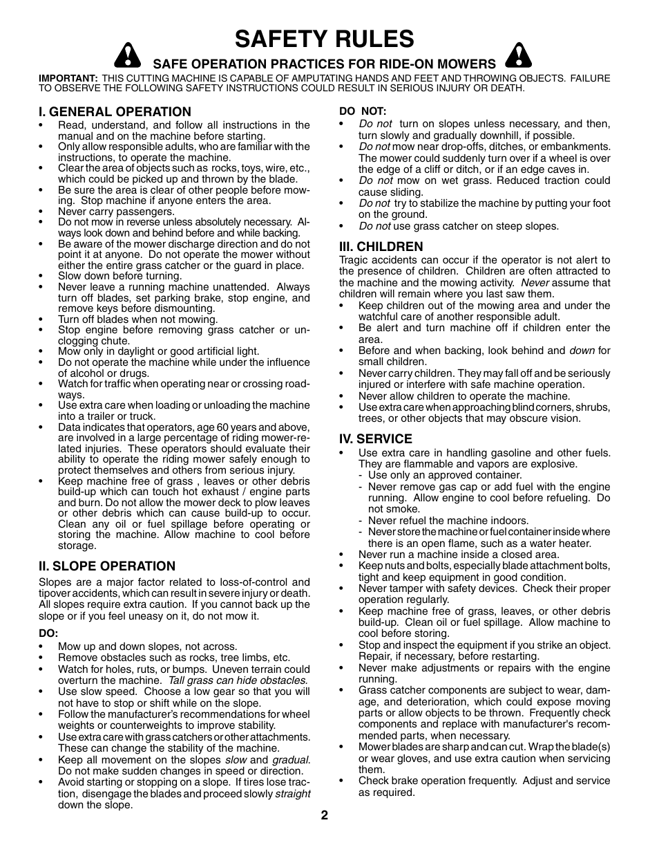 Safety rules | Poulan 186996 User Manual | Page 2 / 48