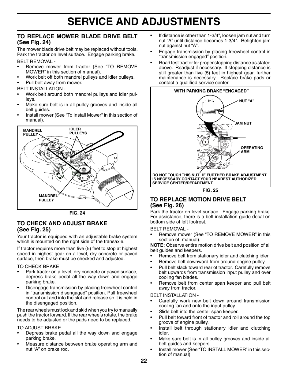 Service and adjustments | Poulan 186996 User Manual | Page 22 / 48