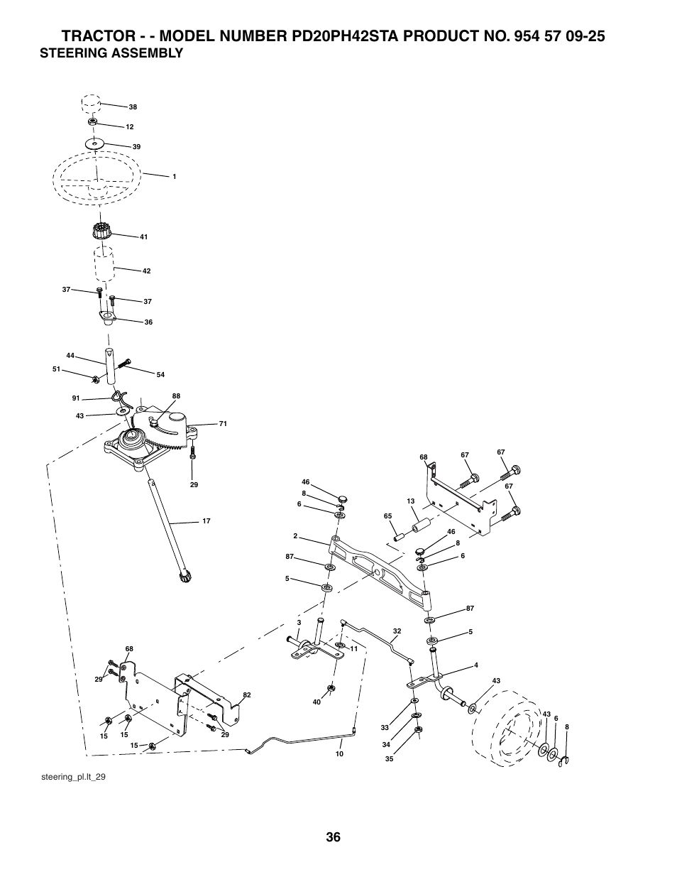 Steering assembly | Poulan 186996 User Manual | Page 36 / 48