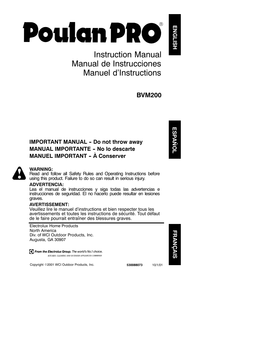 Poulan 530088073 User Manual | 9 pages