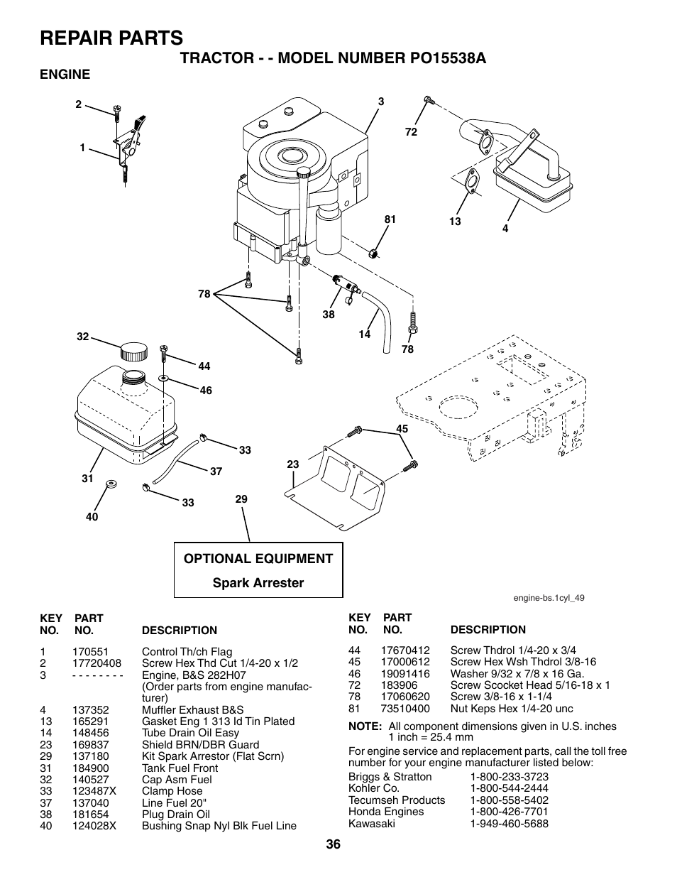 Repair parts | Poulan 188695 User Manual | Page 36 / 44