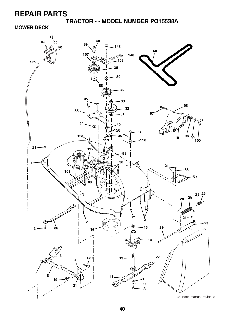 Repair parts, Mower deck | Poulan 188695 User Manual | Page 40 / 44