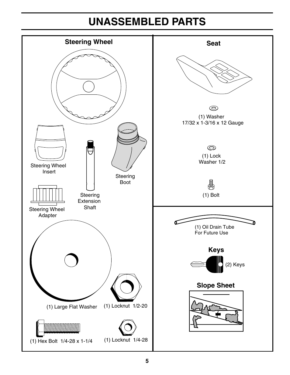 Unassembled parts | Poulan 188695 User Manual | Page 5 / 44